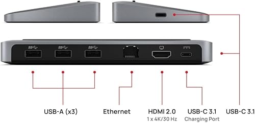 Miniatura 6 de Brydge Stone II Estación de acoplamiento USB Hub | Compatible con MacOS y Windows | Pantalla 4K única. Salida HDMI. Velocidades USB-C. 7 puertos |