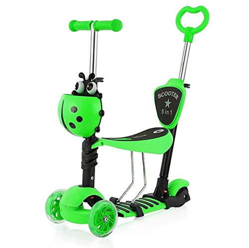 YOLEO Scooter for Children with 5-in-1 Seat, 3 Wheels LED Scooter, Children's Scooter with Adjustable Handlebars from 2 to 8 Years, Maximum Load 50 kg, Green