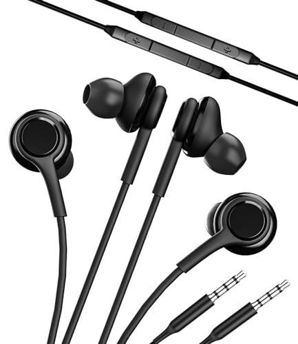Auriculares de 3,5 mm con micrófono, cable de 1,2 m (2 unidades) para auriculares con cable, auriculares in ear, conector de PC, compatible con Samsung Galaxy S6 Edge+ S7 Active S10+ Android