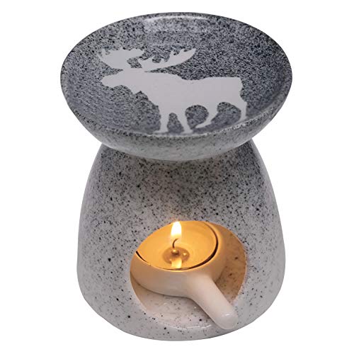Chuanglan Ceramic Tealight Holder Essential Oil Burner Aromatherapy Wax Warmer Diffuser for Home Office Gifts & Decor (Ash Black)