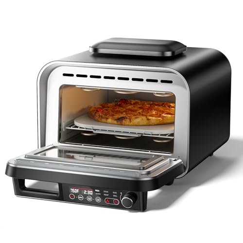 G.a HOMEFAVOR 1800W Electric Countertop Pizza Oven, 12 inch Indoor Multi-Function Pizza Maker with Air Fry, Bake, Roast, Broil & Grill, High Heat 750°F for Crispy Crust, Family Kitchen Appliance