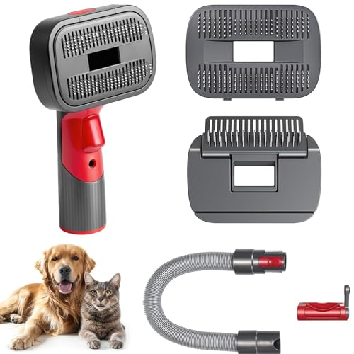 2-in-1 Pet Grooming Kit – Compatible with Dyson V7 V8 V10 V11 V15, Dog Hair Vacuum Attachment, Self-Cleaning Brush Removes Hair, Dander & Undercoat, Extended Hose & Trigger Lock