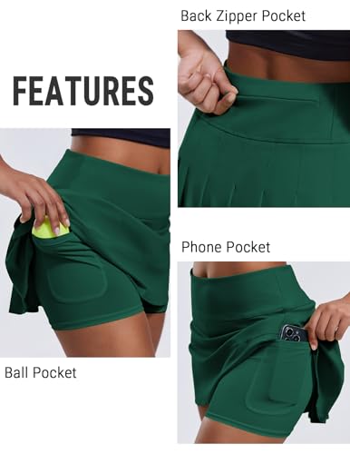 PINSPARK Pleated Tennis Skirts for Women with Short Pockets High Waisted Athletic Golf Skort Workout Pickleball Mini Skirt4