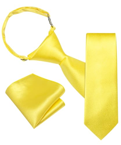 Image of Barry.Wang Boys Ties Pre-Tied Satin Solid Color Kids Tie Pocket Square Set Adjustable Formal Necktie Graduation School