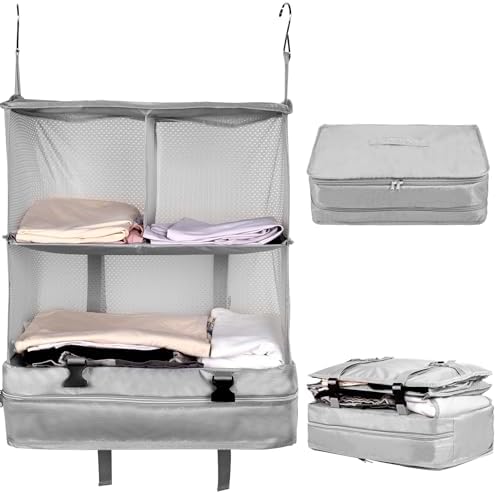 Portable Hanging Shelves, 3 Tiers Hanging Packing Cubes Portable Closet ...