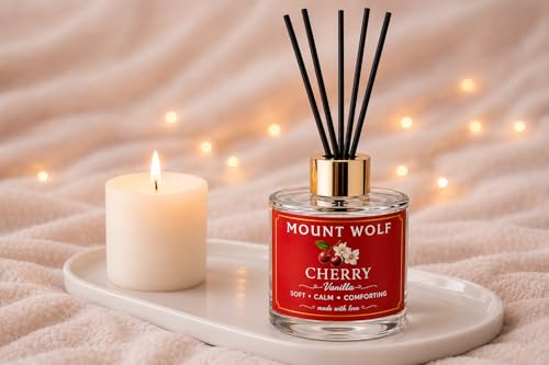 Image of Cherry Vanilla Reed Diffuser 50ml - Premium Room Freshener with 5 Black Reed Sticks | Long-Lasting Sweet & Calming Fragrance for Home, Office, Bathroom & Car