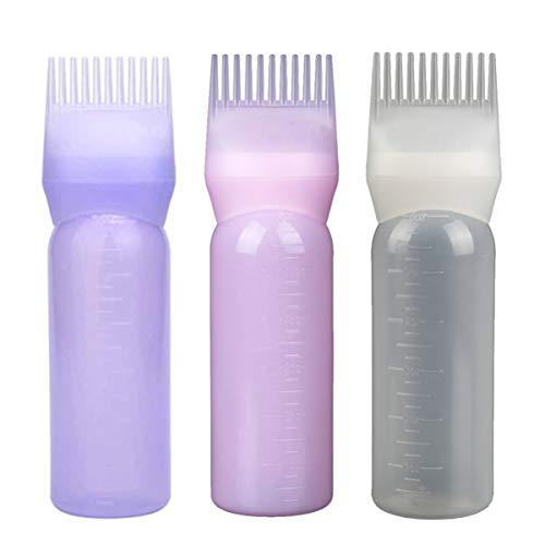 Lurrose 3pcs Applicator Bottle Root Comb Hair Dye Bottle Plastic Squeeze Bottles for Hair Coloring and Scalp Treament (White, Pink, Purple)