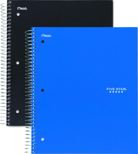 Five Star 06210 Wirebound 3-Subject Notebook, College Rule, 11 x 8 1/2, 150 Sheets, Assorted
