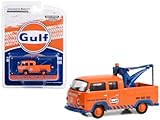 Greenlight 1970 Volkswagen Double Cab Pickup Tow Truck Orange Gulf Oil - That Good Gulf Gasoline Hobby Exclusive Series 1/64 Diecast Model Car