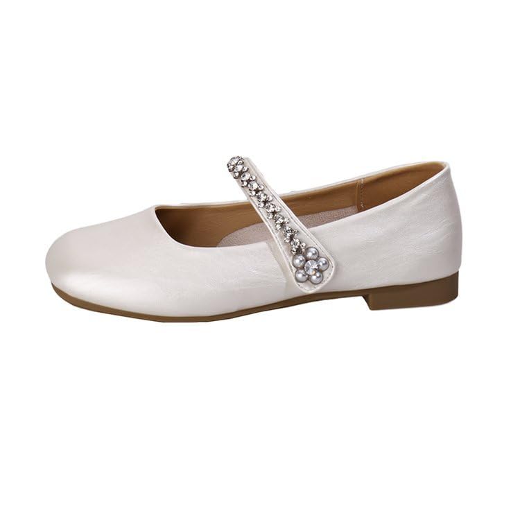 Niction Mary Jane Ballet Flats with Rhinestone Strap Square Toe Ballet Slip on Comfortable for Walking Bride Party Dress Shoes