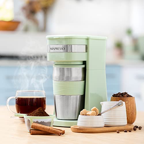 Mixpresso Single Cup Coffee Maker & 14oz Travel Mug, Lightweight Personal Drip Coffee Brewer & Tumbler, Auto Off Function & Reusable Filter, Green Coffee Maker Compatible with Coffee Grounds - Image 5