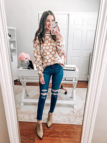 PRETTYGARDEN Women's Knit Floral Print Sweater Crewneck Long Sleeve Lightweight Pullover Sweatshirt4