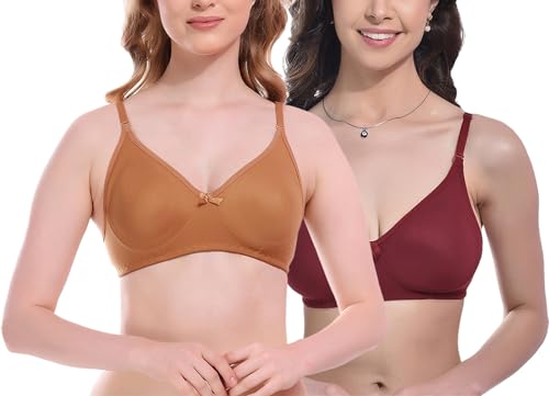 Image of FIMS - Fashion is my style Women Cotton Blend Non-Padded Bra Non-Wired Mould Seamless Cup Solid Bras Cup-B Pack of 1, Multicolor