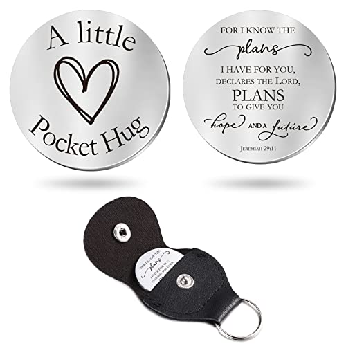 Sureio Pocket Hug Token Long Distance Relationship Keepsake Stainless Steel Double Sided Inspirational Gift with Keychain(Jeremiah 29:11)