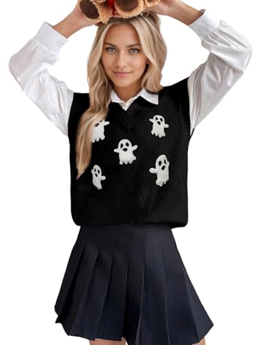 Womens Halloween Christmas Holiday Sweater Vest V Neck Sleeveless 2025 Ribbed Knit Casual Pullover Tank Top