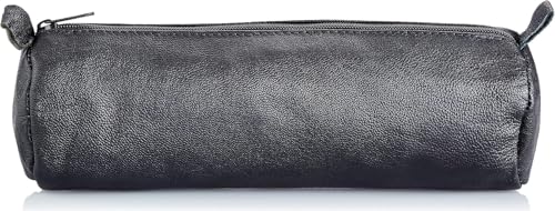 Alassio 43031 – Pennfodral av äkta läder, svart pennfodral, slotter ca 21 x 6 cm, rund pennfodral, fodral för skrivutrustning, lata fodral med dragkedja