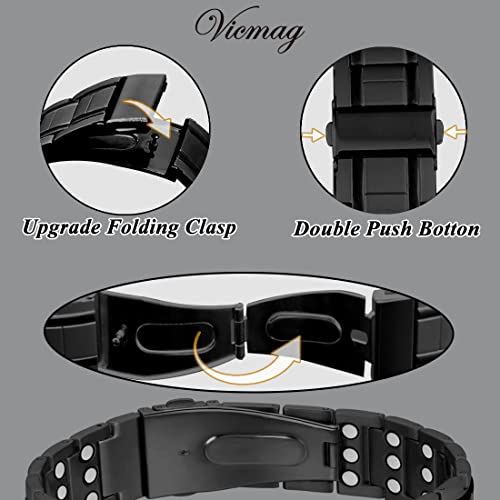 Vicmag 3X Ultra Strength Magnetic Bracelet For Men Titanium Steel Bracelet Magnets With Adjustment Tool & Jewelry Gift Box Folding Buckle (Black) #TOP3