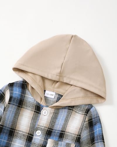 Image of Renotemy Toddler Baby Boy Clothes Winter Hoodie Flannel Boys Outfits 12M-4T | Toddler Boys Outfits,Fall Winter Long Sleeve Hoodie Sweatshirt Clothes Set,Infant Boys Flannel Plaid Top Ripped Pants Set