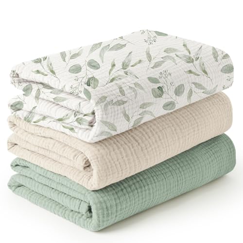 Image of Konssy 3 Pack Muslin Swaddle Blankets for Unisex, Newborn Receiving Blanket, Large 47 x 47 inches, Soft Breathable Muslin Baby Swaddles for Boys & Girls