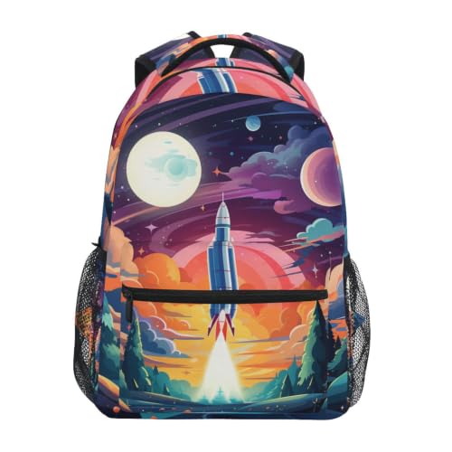 Sac cartable à dos espace fusée planètes lune scolaire filles garçons