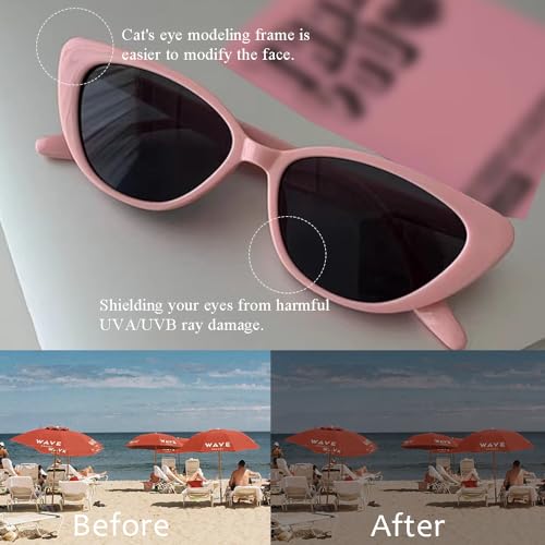 Vintage Narrow Cat Eye Sunglasses,UV Fashion High Pointed Goggles for Women Plastic Frame,4 Pieces4