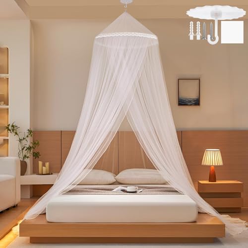 Mosquiteras de interiores | Puerhuaci Mosquitera Cama Matrimonio Individual,Mosquito Net For Bed Dosel Con Kit De Montaje,Mosquitero Cúpula Blanco Poliéster Mosquitera Portátil 60x250x1100 Cm