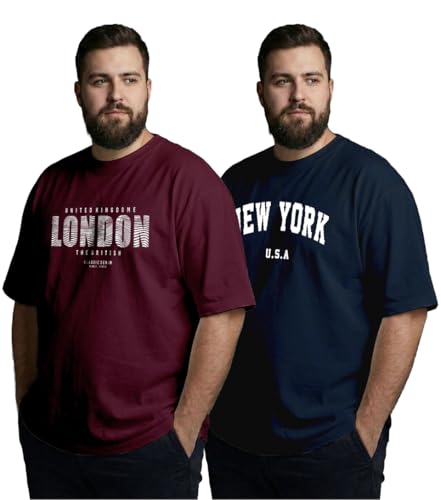 Image of XENOVAURBAN Mens Plus Size Cotton T-Shirt Combo | Combo Pack of 2 Unisex Fit Plus Size Printed Tshirts