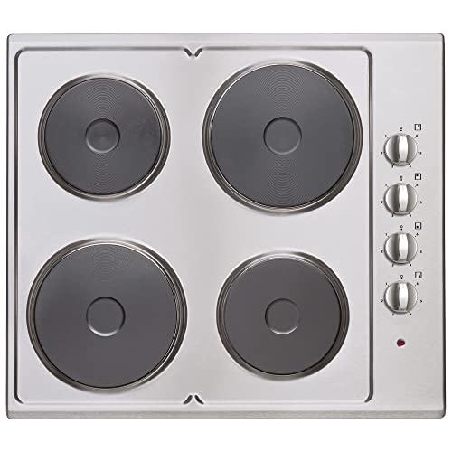 Statesman ESH630SS 4 Plate Electric Hob Cooktop, Side Dial Control, 60cm, Easy Clean - No Dirt Traps, Sealed Hotplates, Corded Electric, Stainless Steel