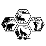 JBCHUCI Rustic Metal Wall Art Set of 4 Comprising Bear, Wolf, Deer and Moose, Black Forest Wildlife Animals Decor, Vintage Iron Nature-Themed Wall Hangings for Living Room, Bedroom, Cabin