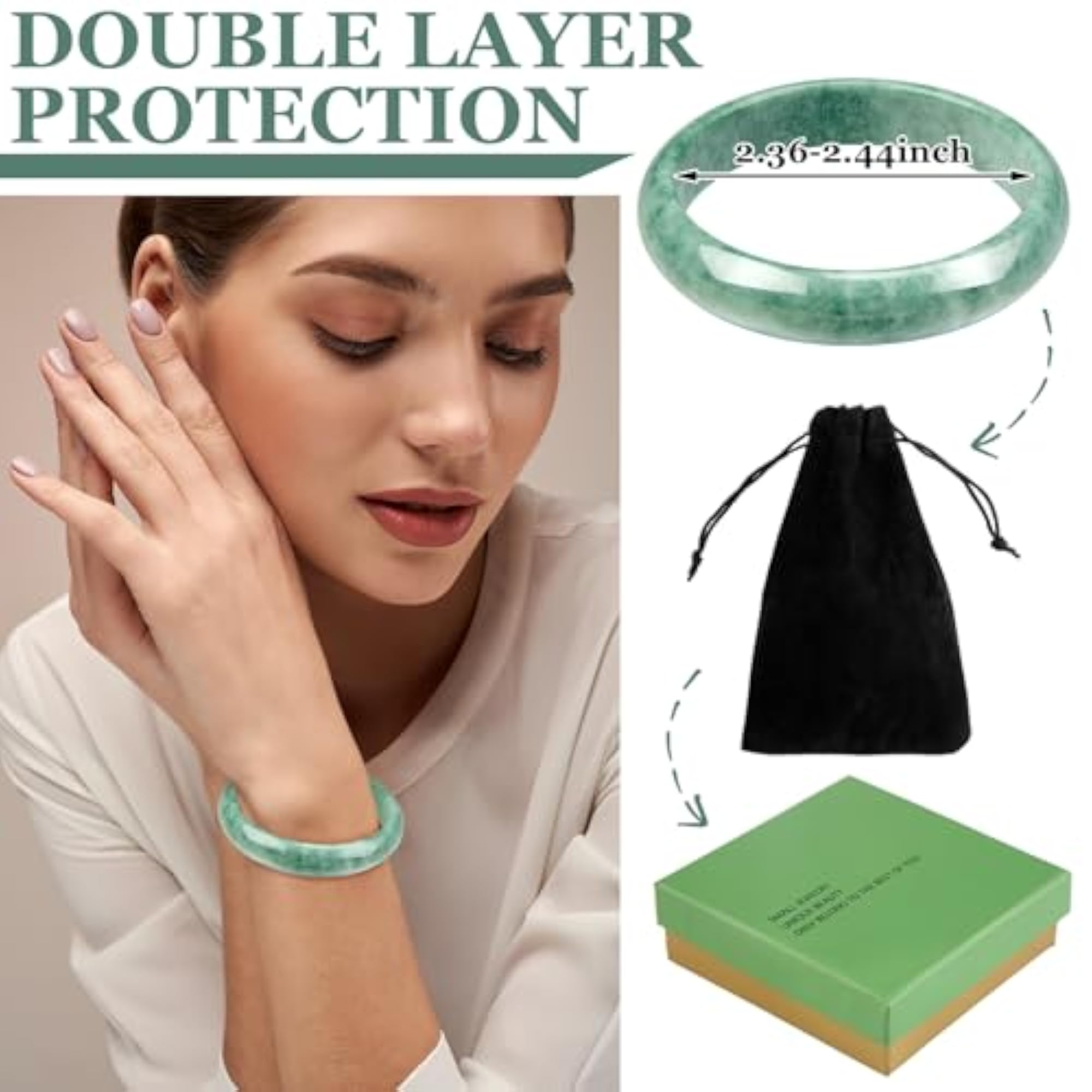 Natural Jade Bangle Bracelet for Women, Happiness Gift