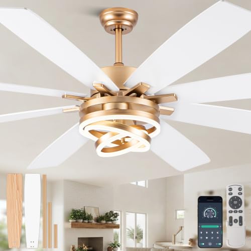 Image of 72'' Large Modern White and Gold Ceiling Fans with Lights