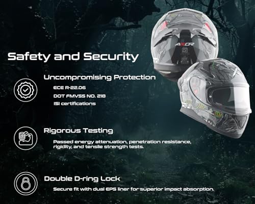 Image of Axor Apex Ascetic Motorcycle Helmet | Triple Certified (ISI /DOT /ECE) | Bold Monkey Graphic, Anti-Scratch Visor, Lightweight & Safe Design for Street and Touring Riders- Stone Black Grey, Size: XL