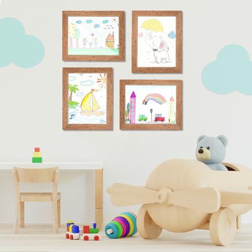 Image of [2-Pack] Kids Art Frames, 8.5x11 Front Opening Kids Artwork Frames Changeable, Dark Woodgrain Artwork Display Storage Frame for Wall, Holds 50 Pcs, for 3D Picture, Crafts, Children Drawing, Hanging