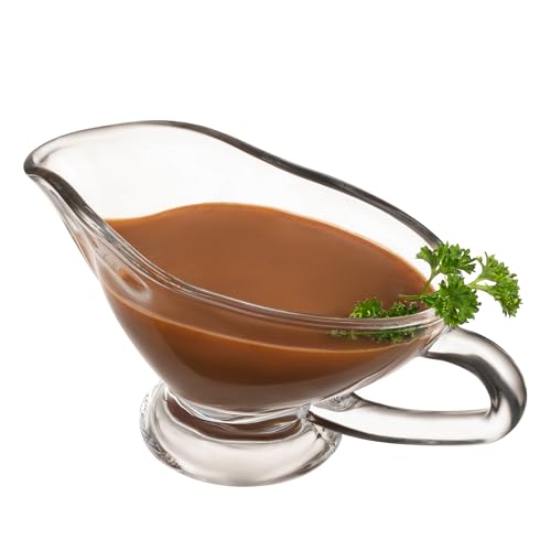 Image of HIC Kitchen Glass Gravy Boat, 9-Ounce Capacity With Dripless Spout And Comfortable Handle For Gravy, Sauce, Au Jus, Dressing, Holiday Meals, And Entertaining
