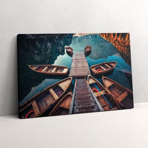 Peinture murale lac Pragser Wildsee pour créer un salon cocooning naturel