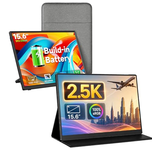 Image of 2.5K 15.6'' Portable Monitor + 15.6'' Wireless Portable Monitor for Laptop with 8000mAh Battery
