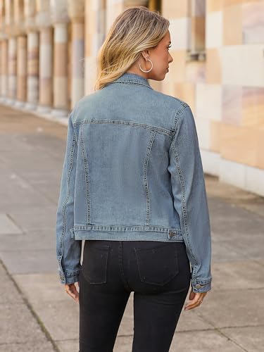 Image of Glamaker Womens Jean Jacket 2026 Basic Trendy Long Sleeve Denim Jackets Button Down Fitted Western Coat with Pockets
