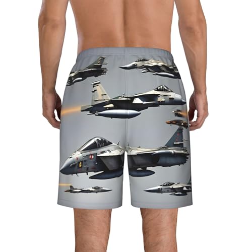 WURTON Aircraft Fighter Jets Print Men's Swim Trunks Quick Dry Beach Shorts with Pockets Lining Swimwear Bathing Shorts3