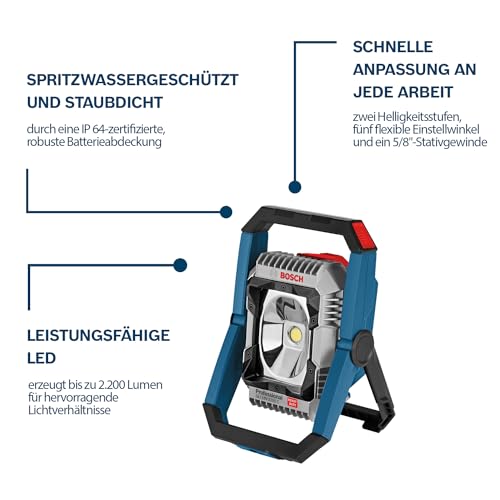 Bosch Professional 18V System GLI 18V-2200 C Cordless LED Construction site floodlight (max. Brightness 2200 Lumen, Connect Ready, excluding Batteries and Charger, in Carton)