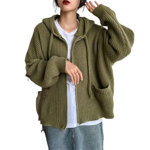 Veste cardigan pull tricoté noir avec capuche coupe ample rétro