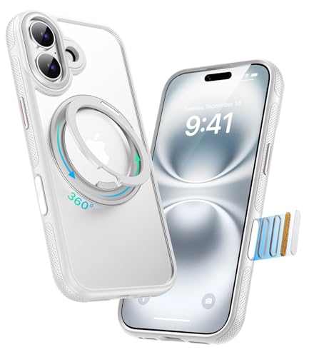 Image of for iPhone 16 Case, Compatible with MagSafe, Slim Shockproof Military-Grade Rugged Protective Case with Stand, Camera Control, Comfort Grip (B-White, iPhone 16)