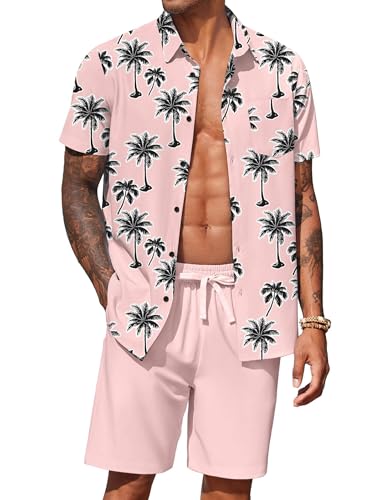 COOFANDY Mens Hawaiian Shirt and Shorts Set 2 Piece Vacation Outfits Floral Button Down Shirt