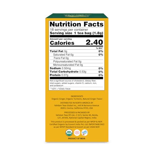 Vahdam Organic Turmeric Ginger Herbal Tea Bags (18 Count) Caffeine Free, Gluten Free thumb #7