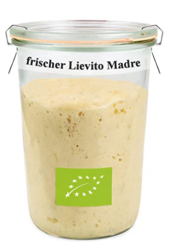 Bäckerei Spiegelhauer Bio Lievito Madre 200 g frischer Bio Weizen-Sauerteig I Backen ohne Hefe I Anstellgut triebstark für Brot, Brötchen, Pizza, Ciabatta I mit Sauerteig-Glas
