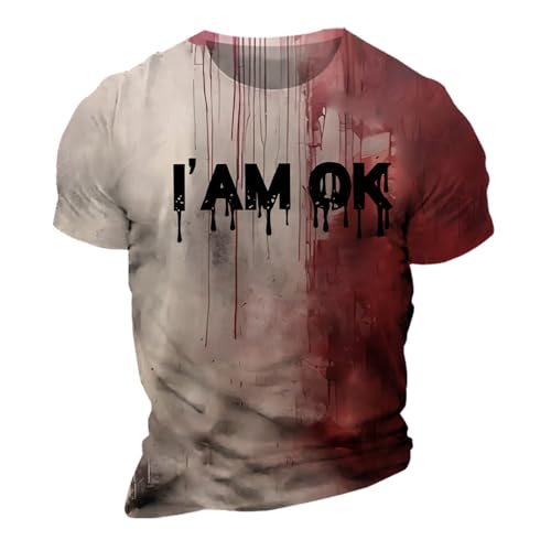 Mymyguoe Costume d'Halloween pour homme T-shirt d'horreur imprimé T-shirt I'M Fine Bloody T-shirt I'M Fine Chemise sanglante T-shirt d'horreur Chemise Bloody T-shirt d'horreur T-shirt T-shirt – vue 2