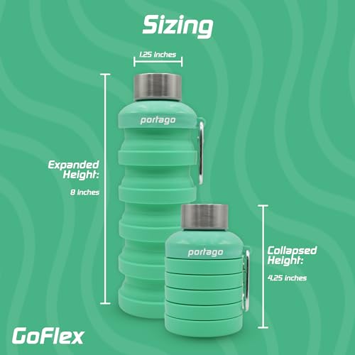 Portago Goflex | 17 oz/500 ml, Collapsible Water Bottle for Travel, Hiking, Camping, Sports, Gym, and Fitness, BPA Free Silicone, Flexible and Leak Resistant, Portable Carabiner (Mint) - Image 5