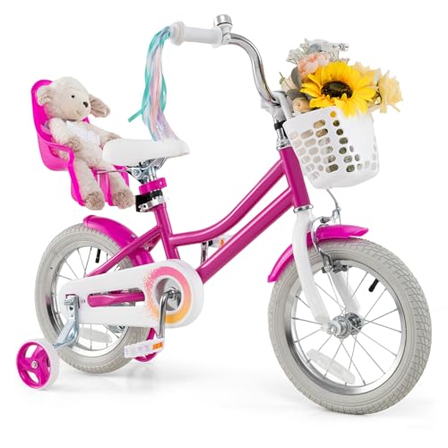 Image of BABY JOY Girls Bike with Streamers & Doll-Seat, Kids Bike for 3-8 Years Old