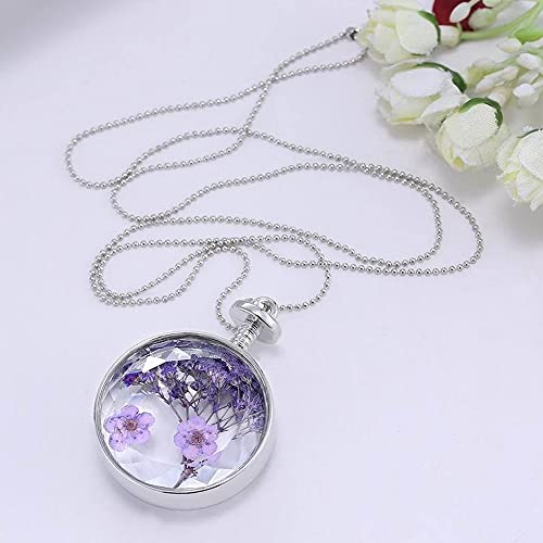 Dry Pressed Flower Necklace Handmade Purple Lavender Glass Necklace Round Pendant Necklace For Women Girls #TOP4