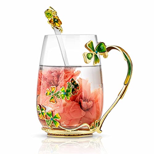 Luka Tech four-leaf clover flower Glass Coffee Mugs Tea Cup