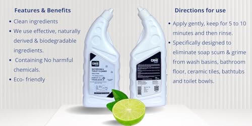Image of Bathroom & Toilet Cleaner | Citrus Fresh Scent | Eco-Friendly, Plant-Based & Biodegradable Formula | Non-Toxic, HCL-Free Stain Remover for Taps, Toilet Tiles, Basils & Toilet Bowls (1 L)